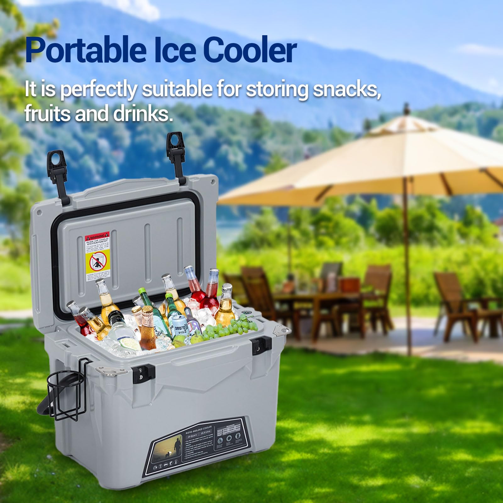 Garvee Langanhaltende Kühlung für unterwegs – 20QT Rotomolded Hard Cooler – Isolierte, tragbare Eistruhe mit 5 Tagen EIS-Erhalt, Heavy Duty Griff, ideal für Strand, Camping, Picknick, BBQ & Angeln –