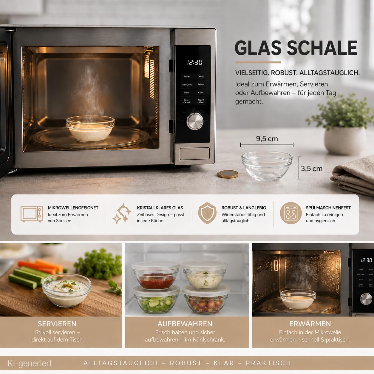 36er Set Dipschalen aus Glas Ø 9 cm – Kleine Schälchen für Saucen, Dips, Snacks, Eis & Dessert – Mini Servierschalen, Dessertschalen & Snackschalen