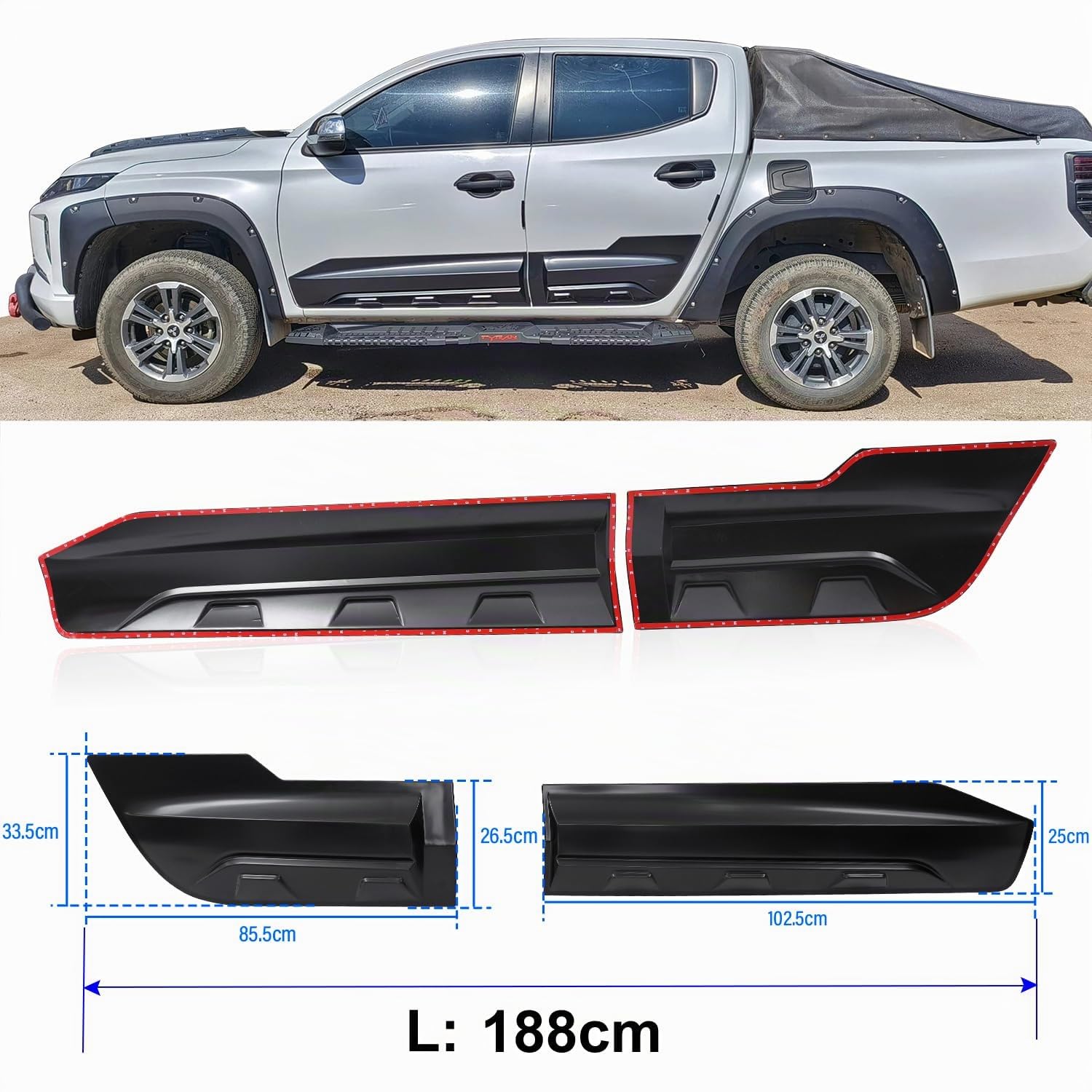 Seitenschutzleisten Türschutz für Mitsubishi L200 Triton (2019–2023) Doppelkabine – Stoßfeste & Kratzfeste ABS Karosserieschutzleisten für Türen, Seitenaufprallschutz Pickup Zubehör