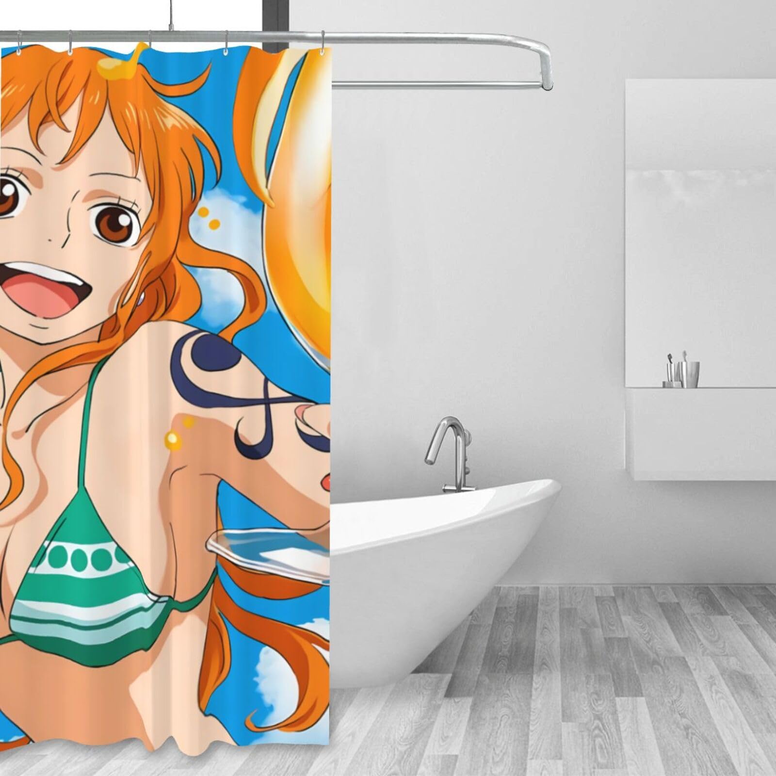 Amazon｜シャワーカーテン ワンピース ナミ おしゃれ 防水 防カビ加工