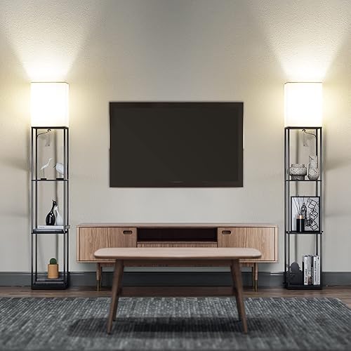 Miniatura 32 de SUNMORY Lámpara de pie de 5 niveles con estantes, moderna lámpara de pie cuadrada con bombilla de temperatura de 3 colores, lámpara de estantería