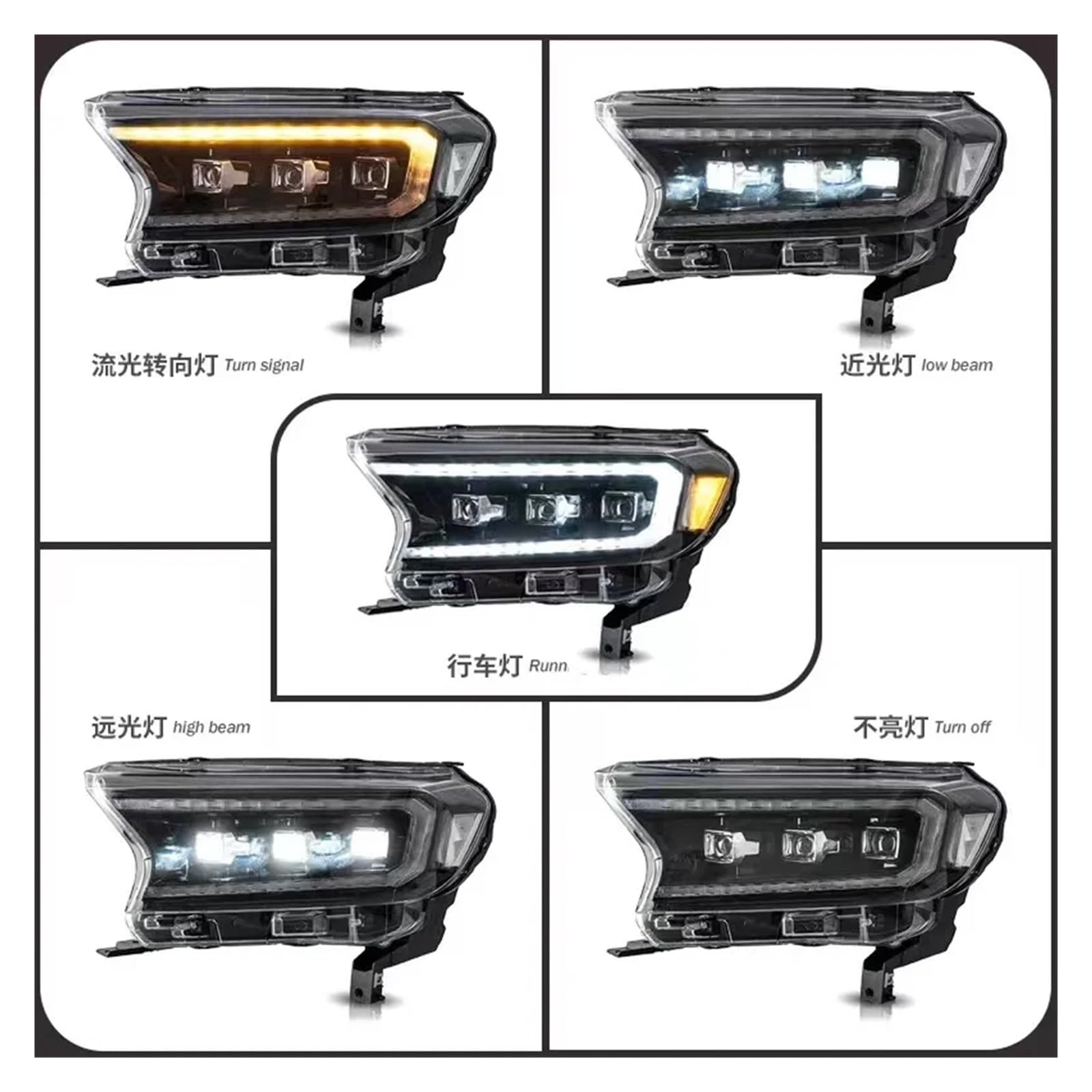 Faro Anteriore per Auto Ford Ranger T6 2015-2021, Gruppo Ottico, Accessori Auto, luci diurne a LED, indicatori di direzione, Faro.