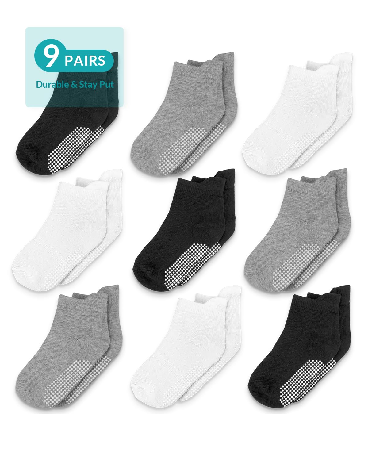 Infinno Baby Non Slip Ankle Socks 9 Pairs - Toddler Socks with Grips for Kids, Infants Boys and Girls 6-24 Months, 1T-7T