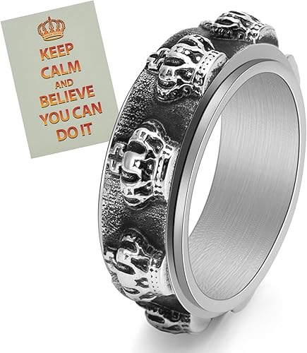 LYTTMAB Anillo de ansiedad para hombre, de acero inoxidable, escamas de serpiente, anillos giratorios, anillo giratorio para ansiedad, anillo negro