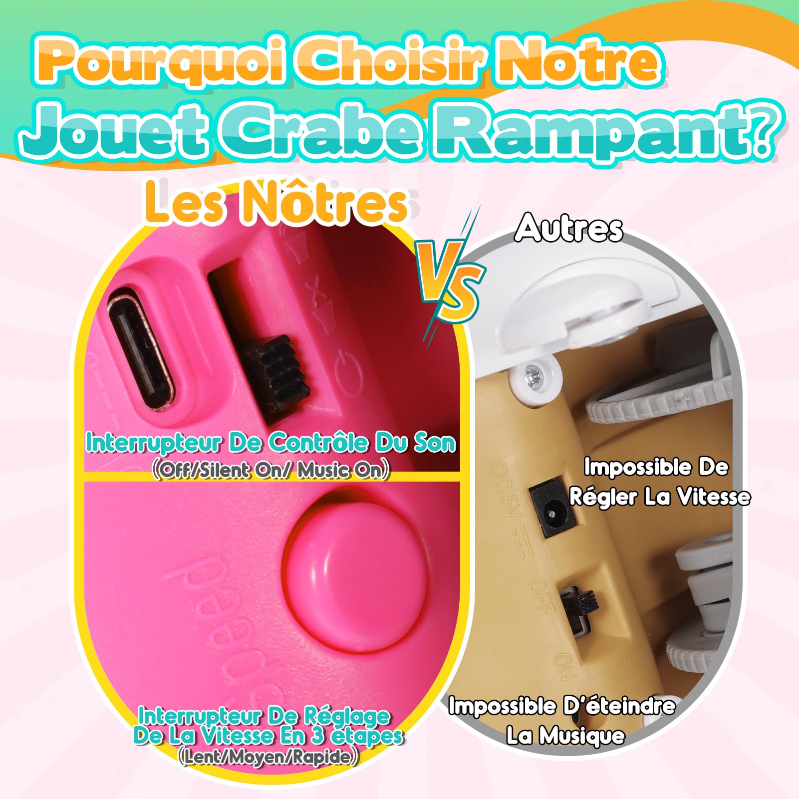 iKidiki Jouet Fille 1 2 3 4 Ans, Crabe Jouet Bebe 1 2 3 4 Ans Cadeau Fille 1 2 3 4 Ans Crabe Qui Marche Bebe Jouet Montessori Bebe 6-12 Mois Jeu Bebes 1 2 Ans Cadeau Bébé 1 2 Ans Jouets Musicaux