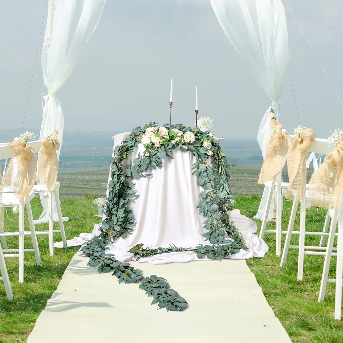 Fiori bianchi e verdi per matrimoni, ghirlanda di fiori di eucalipto rosa, arco per cerimonia nuziale, ghirlanda di fiori verdi, fiori per pergolato - Italia