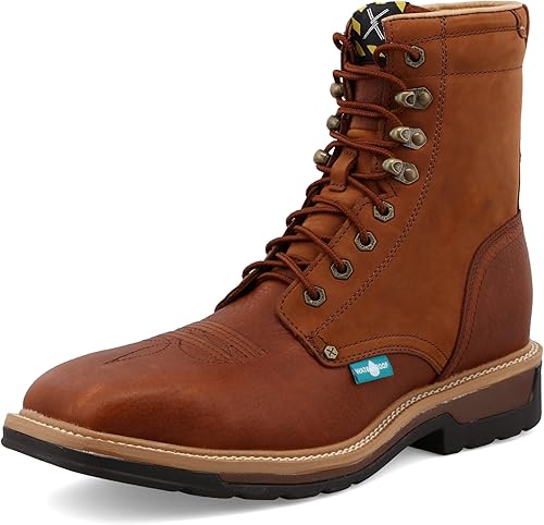 Twisted X - Botas de cuero de grano completo con cordones para hombre de 8 pulgadas con punta de acero para hombre