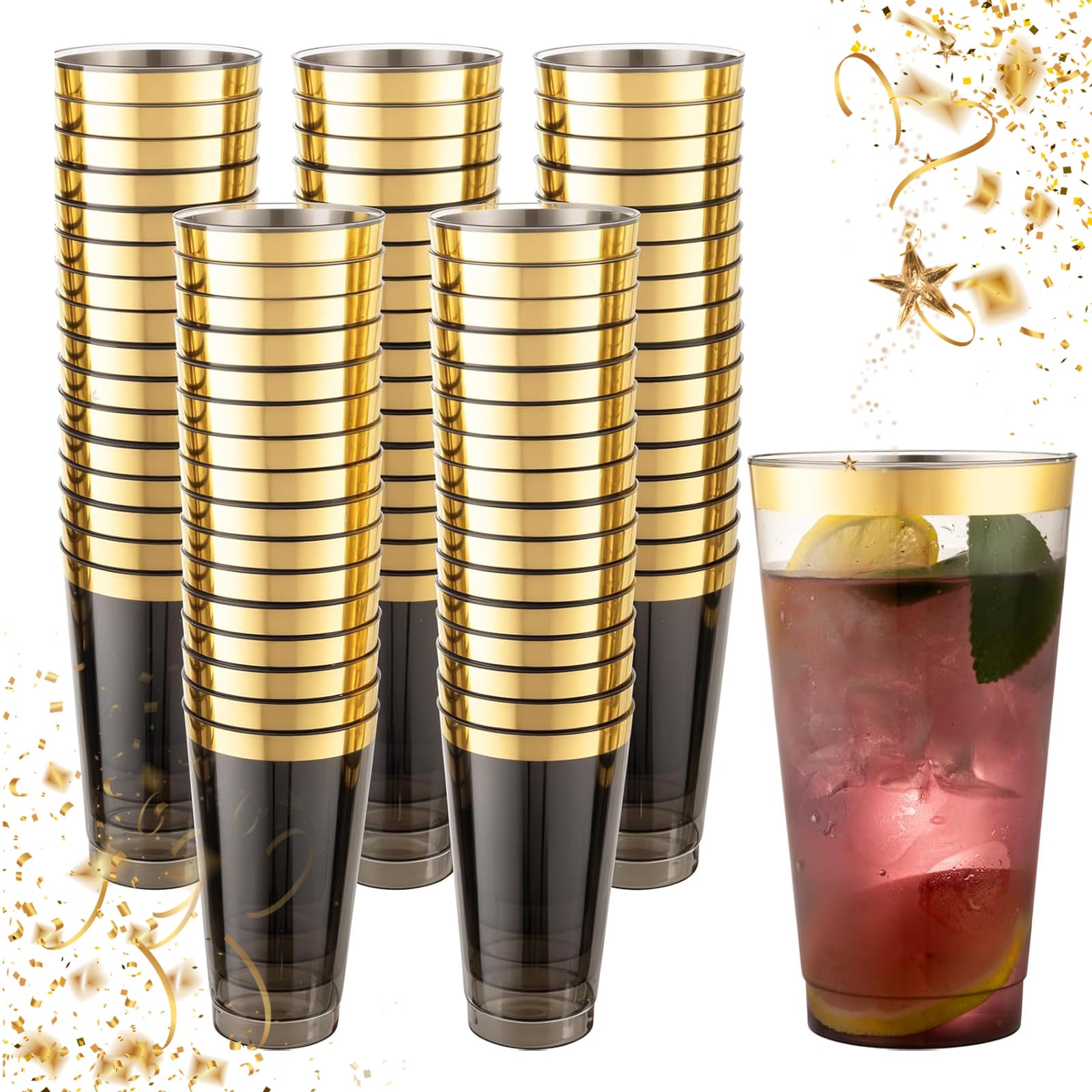 LIYH Black Gold Rim 100 Pcs Heavy Duty Plastic Wine Cups For Party