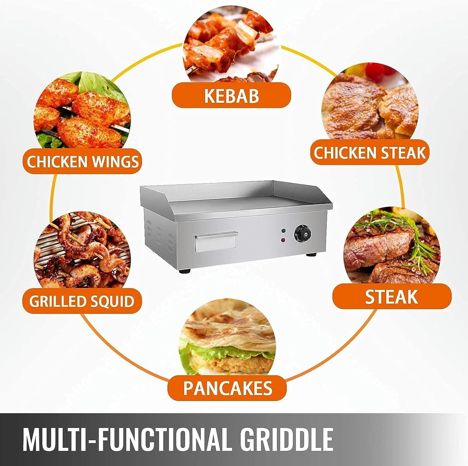 3000W Electric Countertop Griddle, Commercial Stainless Steel Hot Plate with 50-300℃ Adjustable Temperature, Teppanyaki for BBQ Cooking Steak, Eggs, Pancakes