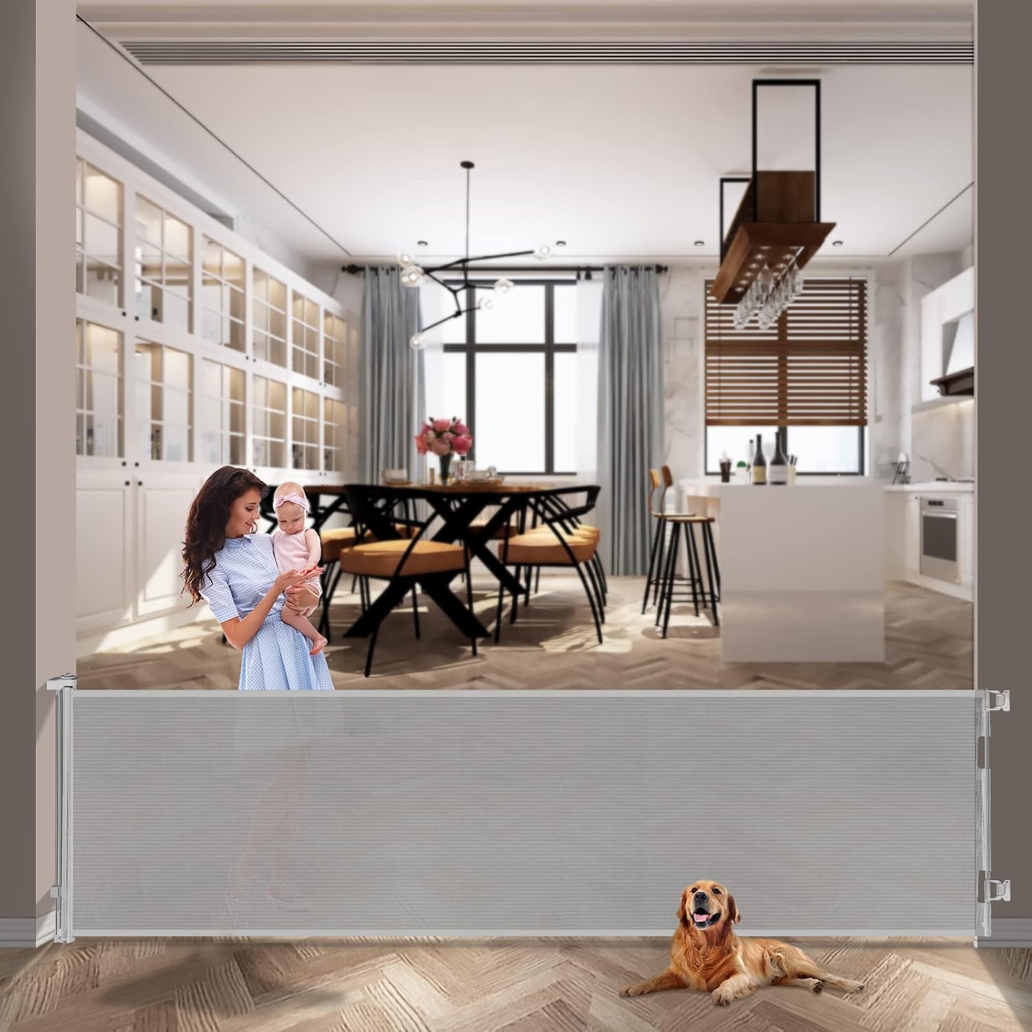 Retractable Baby Gate,Mesh Baby Extra Wide Gate,Extra Long Dog Gate,33