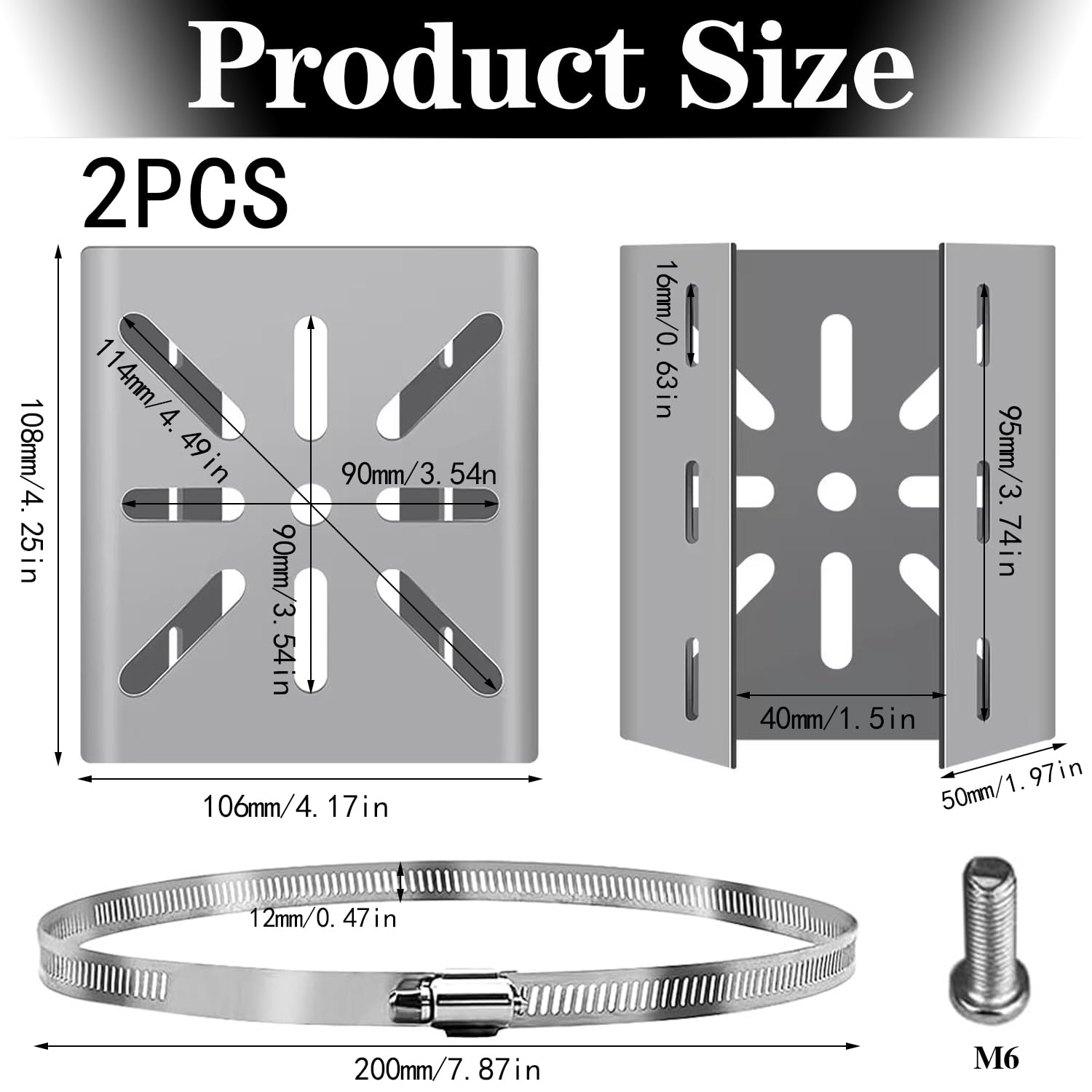 2 Set Support Universel pour Mât de Caméras de Surveillance, Montage Poteau Vertical en Acier Inoxydable avec Vis et 3 Brides Réglables, Support d’Angle pour Caméras CCTV, Panneaux Solaires