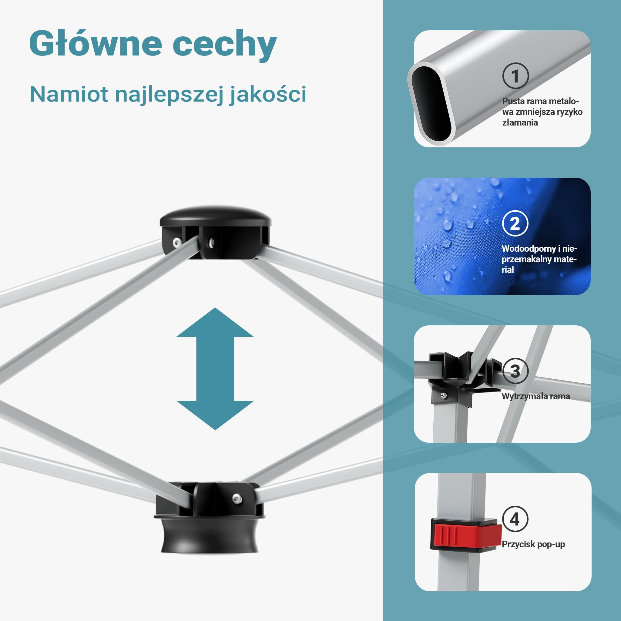Wiltec Pawilon namiot imprezowy z zamknięciem centralnym do ogrodu wodoodporny niebieski 2,5 x 2,5 x 2,7 m