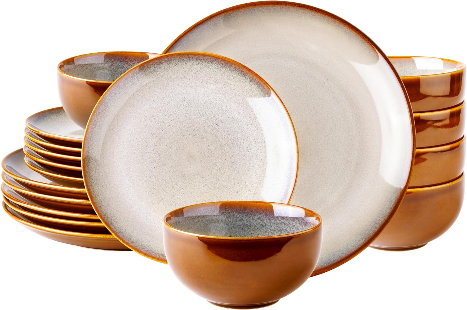 Ceramic Dinnerware Sets for 6,18-Piece Plates and Bowls,Handmade Reactive Glaze Dishes Set,Chip Resistant and Scratch Resistant | Oven Dishwasher & Microwave Safe,Service for 6-Kahki