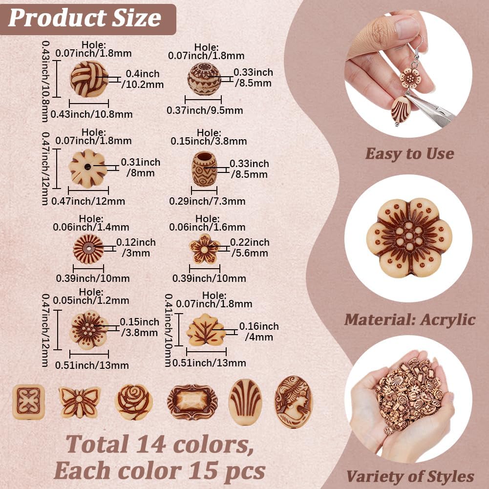 1 Box 210PCS Vintage Acrylic Beads with Holes Mixed Shape Assorted Bohemian Opaque Czech Flower Aesthetic Spacer Loose Bead for Jewelry Making Necklace Bracelet Earring DIY Craft Supply - Image 2