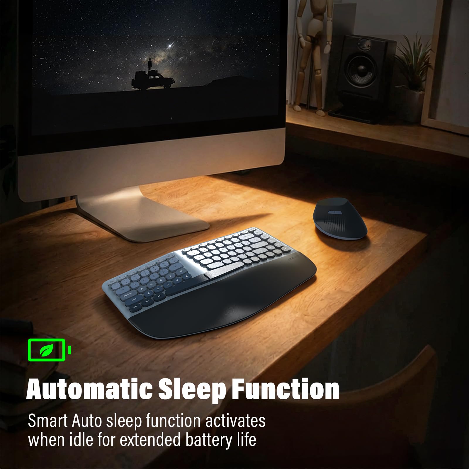 MOFII Tastiera ergonomica wireless e mouse combinata, tastiera curva divisa con poggiapolsi, mouse verticale, 2,4 G, per PC, laptop, desktop, Mac, blu sfumato colorato