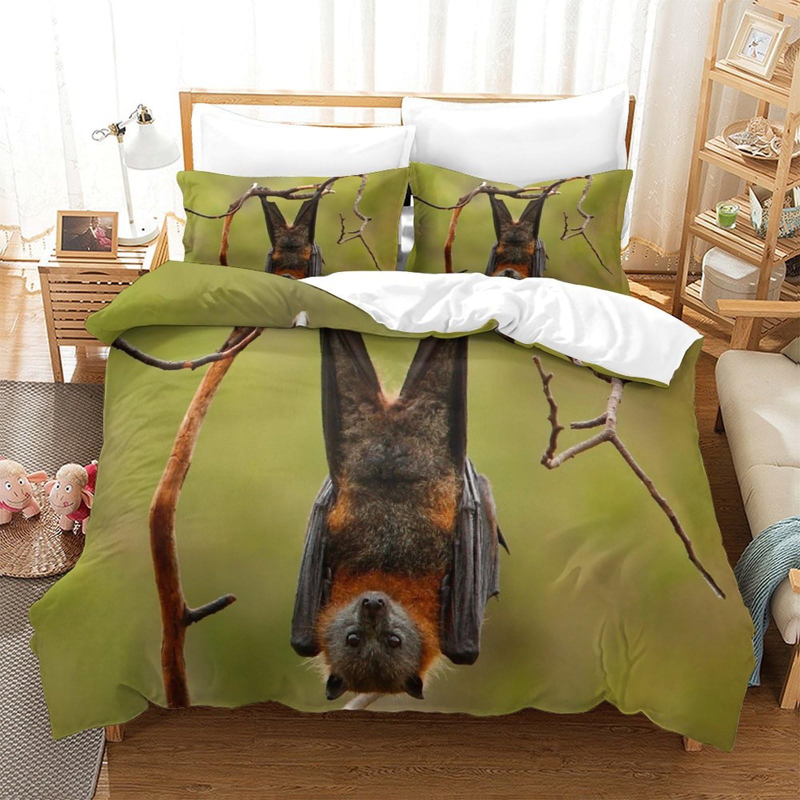 P1S9U7W5Y 3D Printed Nature Bat Branch Duvet Cover Set 3pcs Microfiber Bat Bedding Set SuperKing