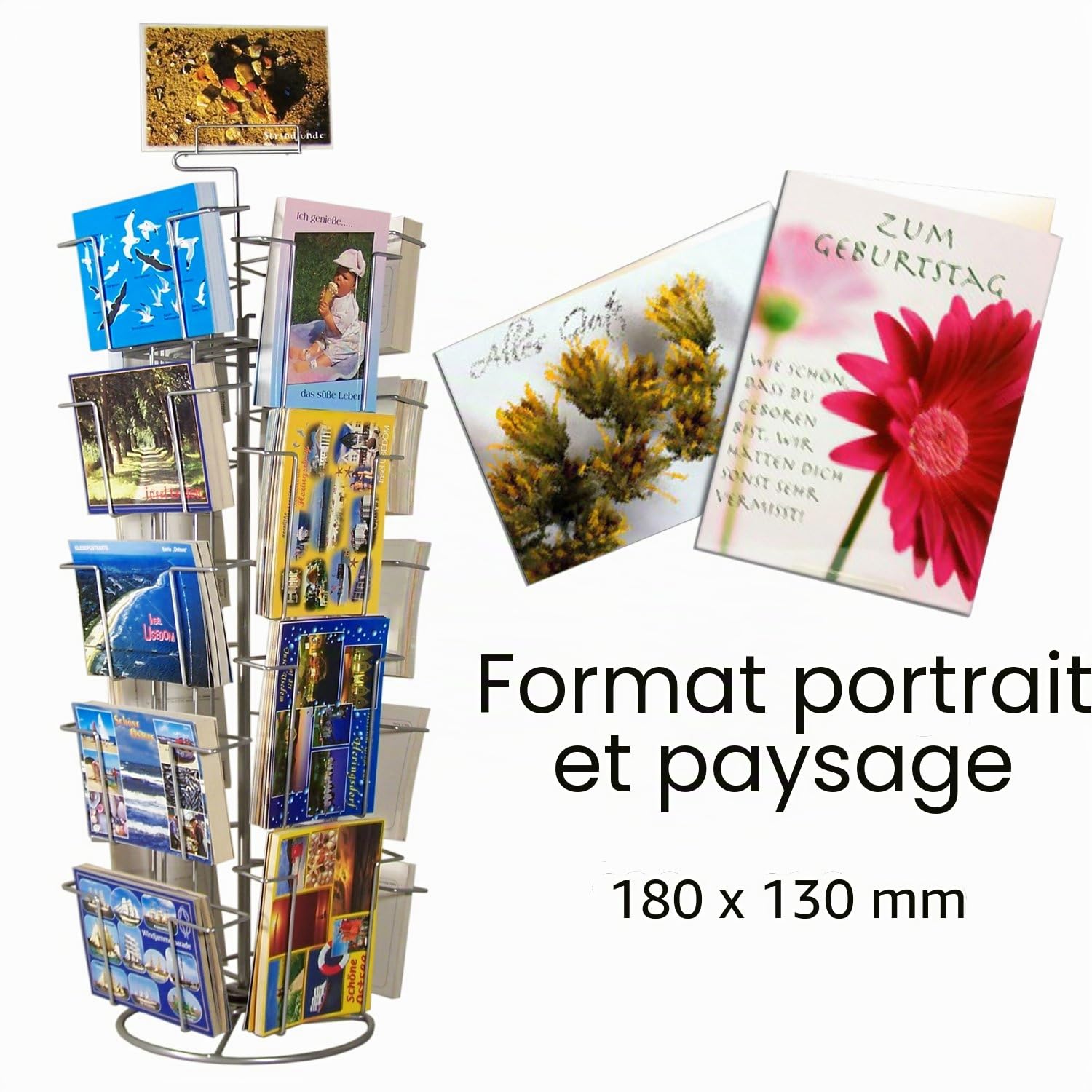 Gerso présentoir pivotant de cartes 18 motifs 130x180mm mixte comptoir cartes postales