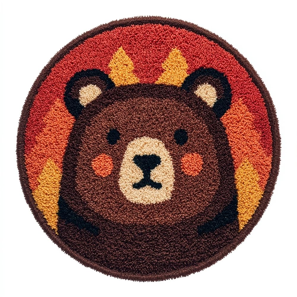 kitphoenix Rug DIY Crafts Yarn Carpet Round Shape Forest Brown Bear