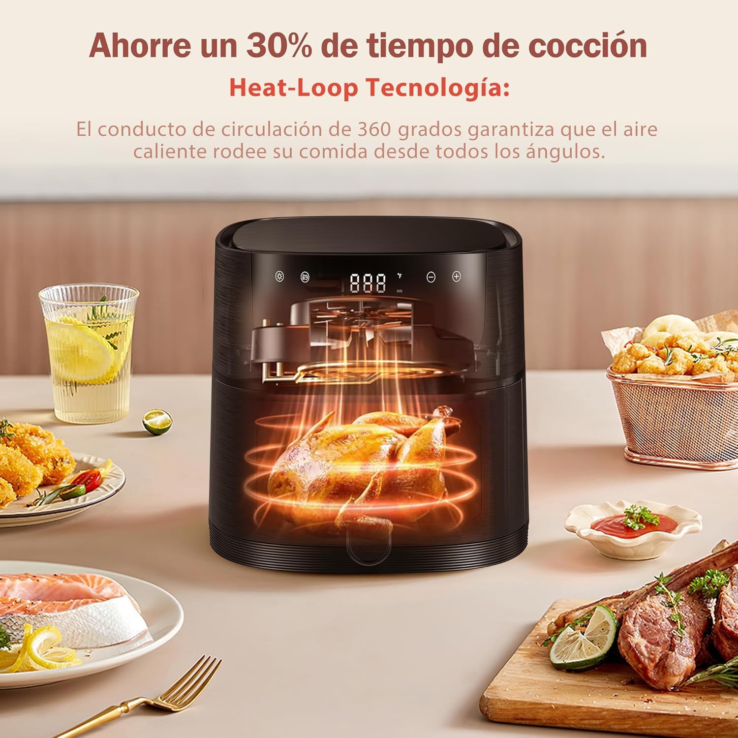 Airfryer 6L, Heißluftfritteuse mit Sichtfenster, Fritteuse ohne Öl mit Shake-Reminder, Antihaftbeschichtet, 30-200°C, 78 Rezepte, 8-in-1 Kochvorgaben, Leise Heissluftfritteuse<60db