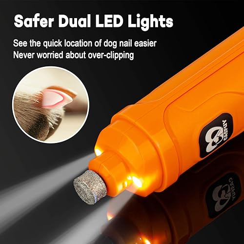 Miniatura 2 de Casfuy Molinillo de uñas para perros con 2 luces LED  Nueva versión de 2 velocidades potente eléctrica para mascotas profesional silencioso sin Azul
