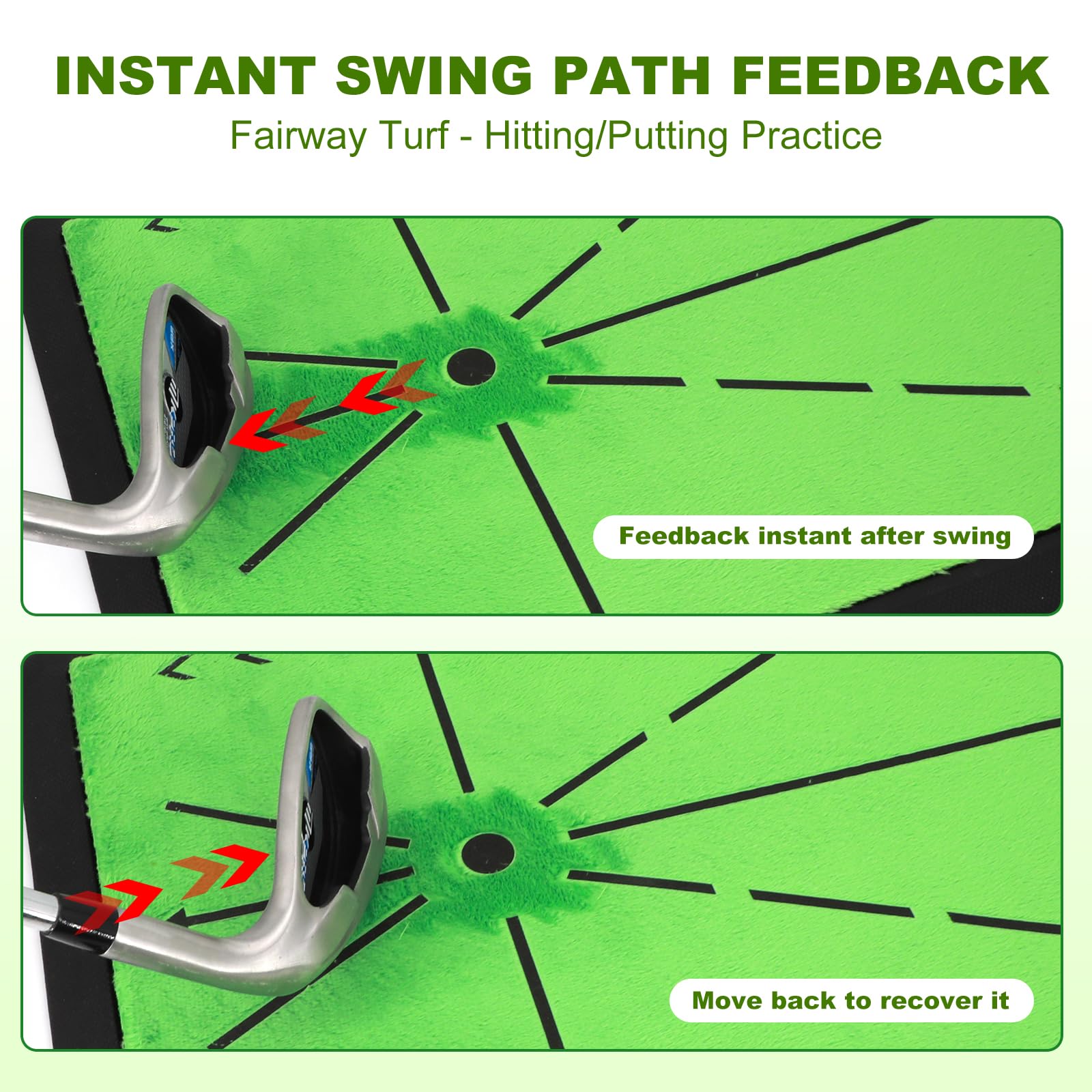 Tappetino da golf 3 in 1 con 3 superfici intercambiabili – Feedback immediato sulla traiettoria dello swing – Base in gomma antiscivolo – Per interni ed esterni