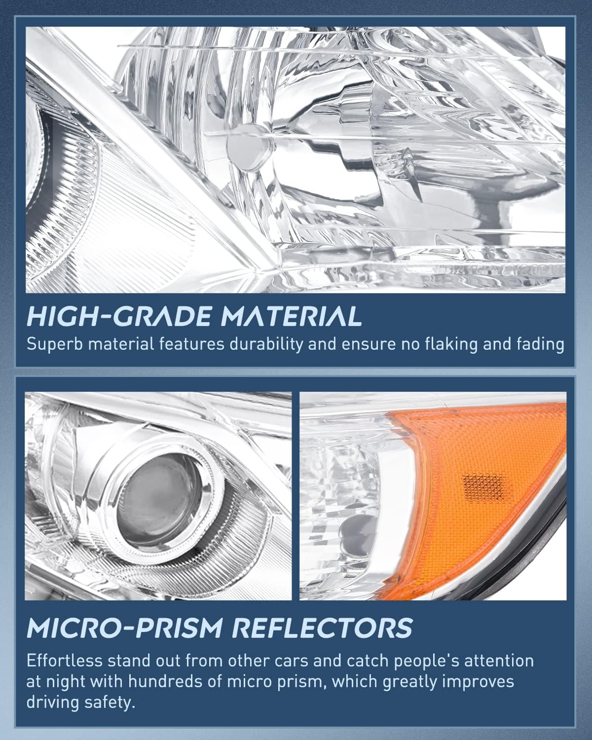 Nilight Headlight Assembly for 2012 2013 2014 Toyota Camry L/LE/XLE/Hybrid Headlamps Replacement Chrome Housing Amber Reflector Driver and Passenger Side