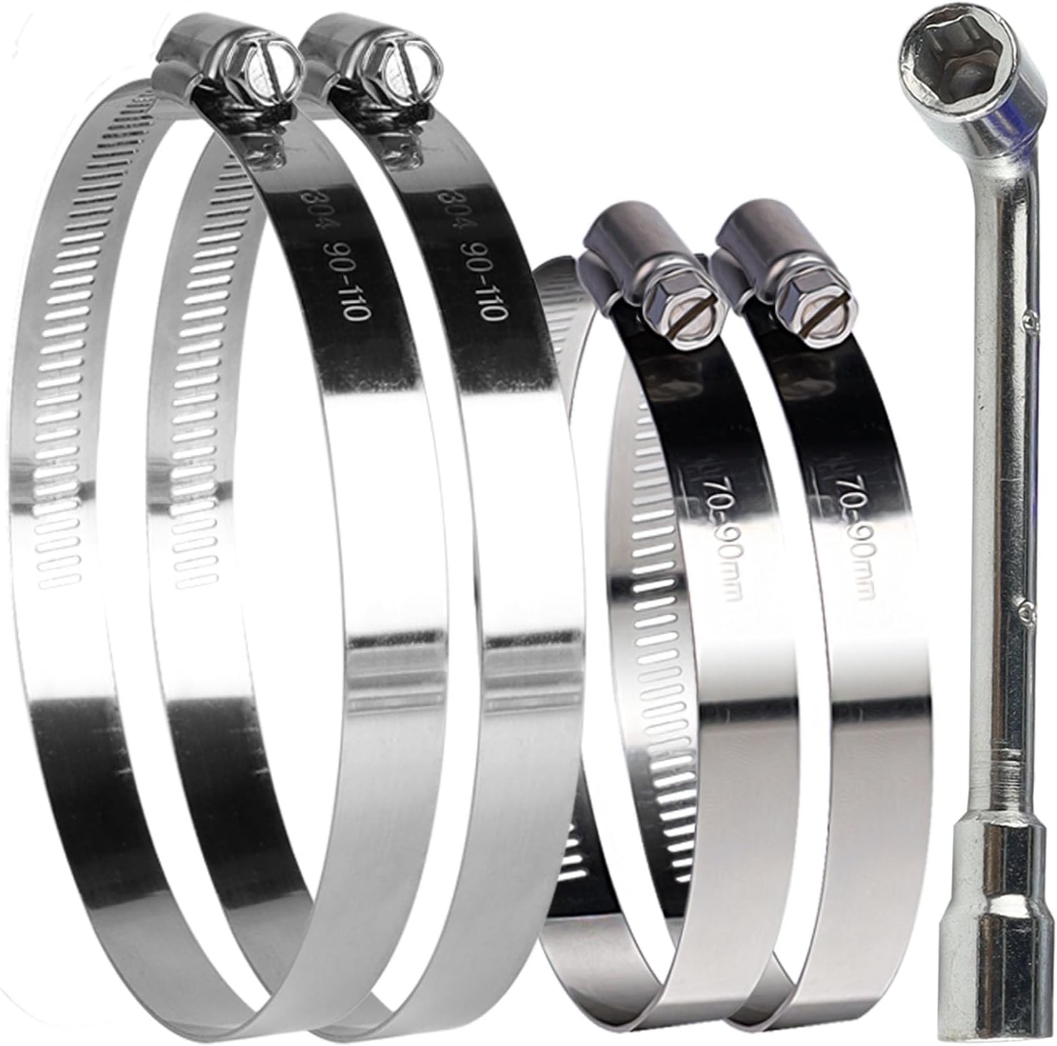 6 Pack Stainless Steel Hose Clamps - Adjustable 1.5" - 2.5" (40-63mm) Worm Gear Hose Clamps with A Socket Wrench for Plumbing,Automotive And Mechanical Application