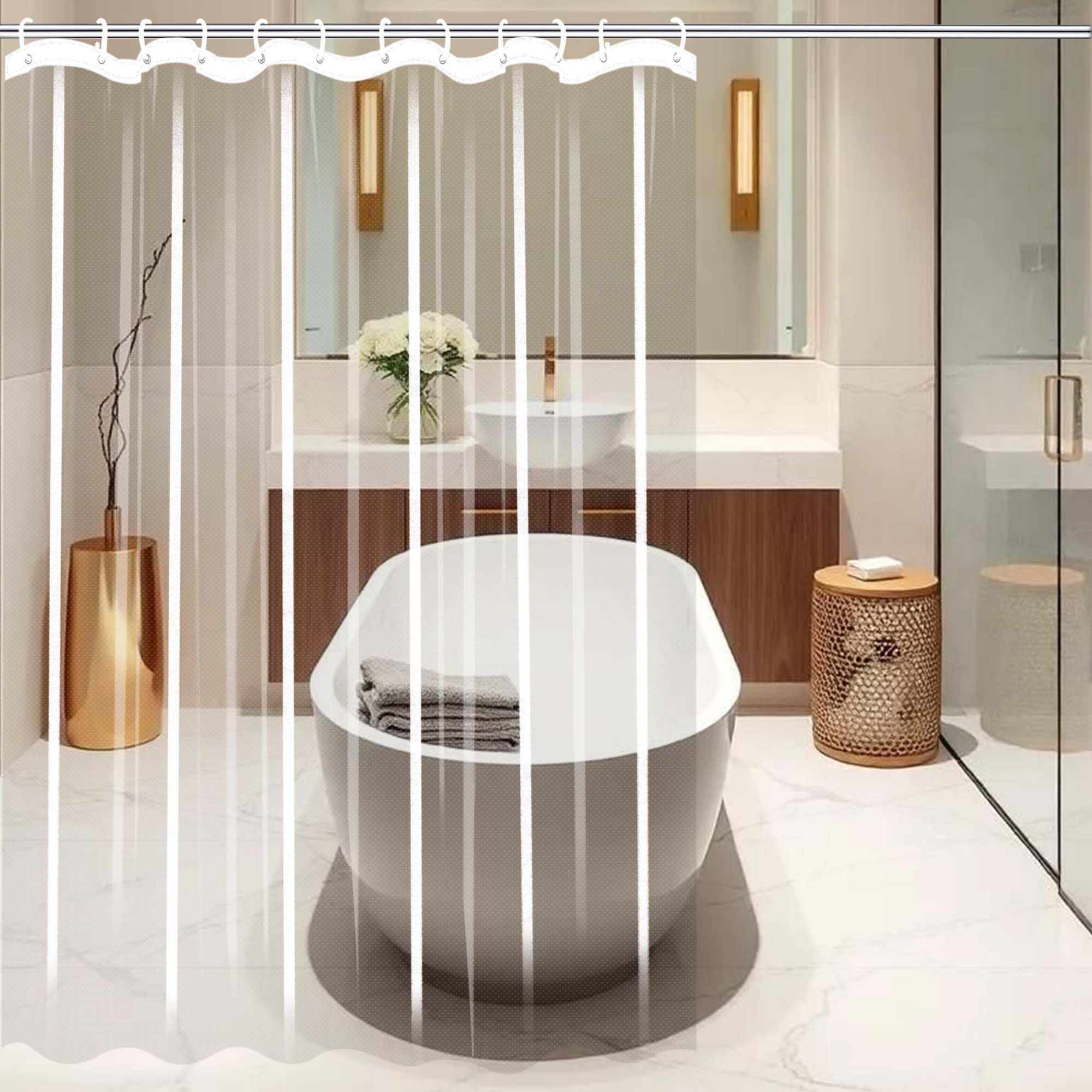 Rideau Douche 265 x 195 cm en PEVA transparent avec œillets métalliques