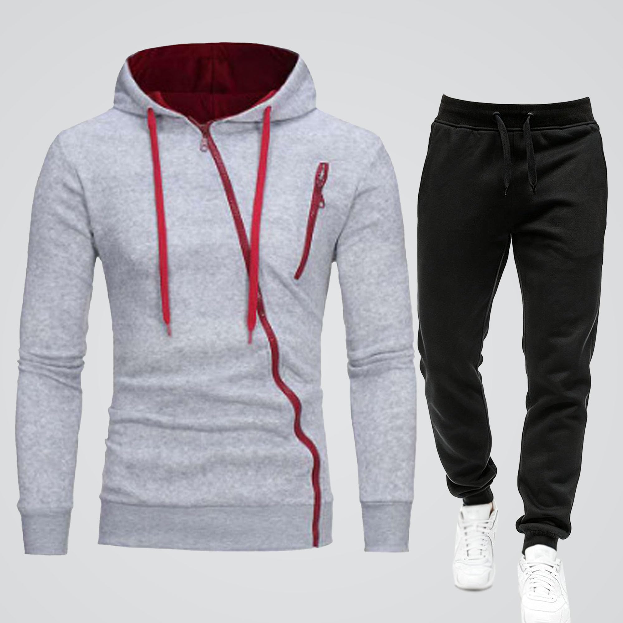 Conjunto de sudadera con cremallera diagonal para hombre, chaqueta