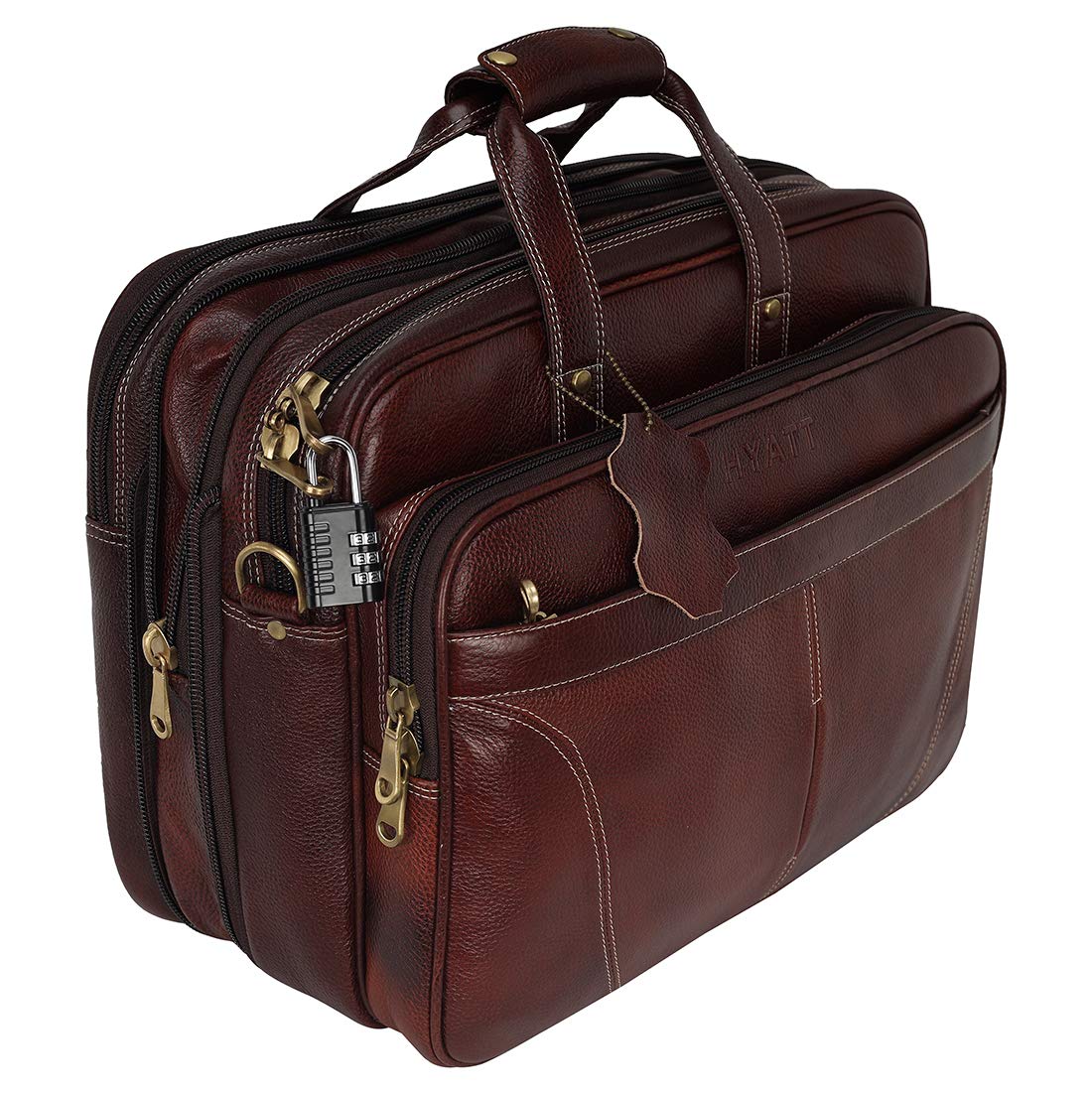 Expandable 24 litres Full Grain Natural Leather Laptop Briefcase Messenger Shoulder Bags for Men Office 15.6 Inch (L-16 X H-12 X W-5 Inch) (Weight- 1.2 KG / 1200 GR)-image-49