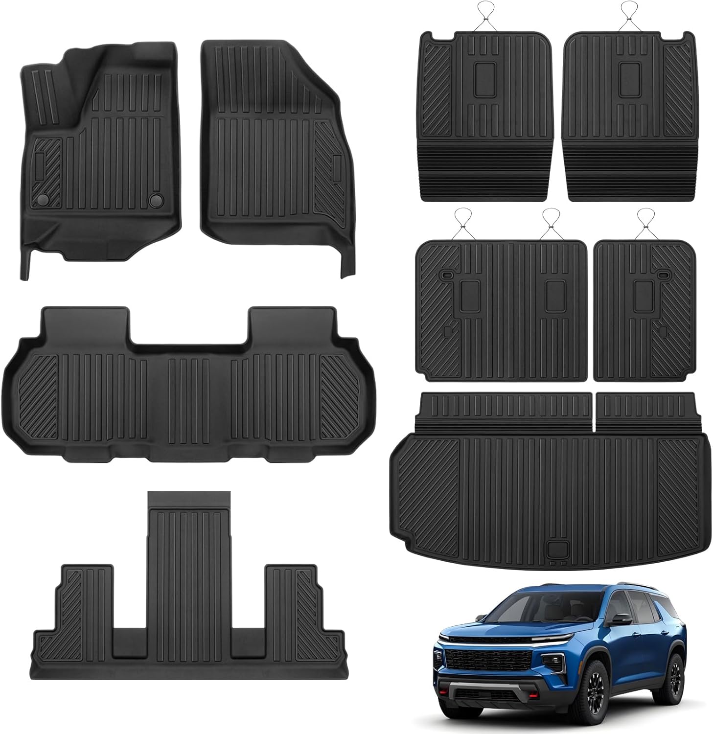 Floor Mats for 2024-2026 Chevrolet Chevy Traverse & for 2024-2026 GMC Acadia & for 2026 Buick Enclave Accessories 7-Seat Bucket Chairs All Weather TPE Cargo Mat with Backrest Mat Black