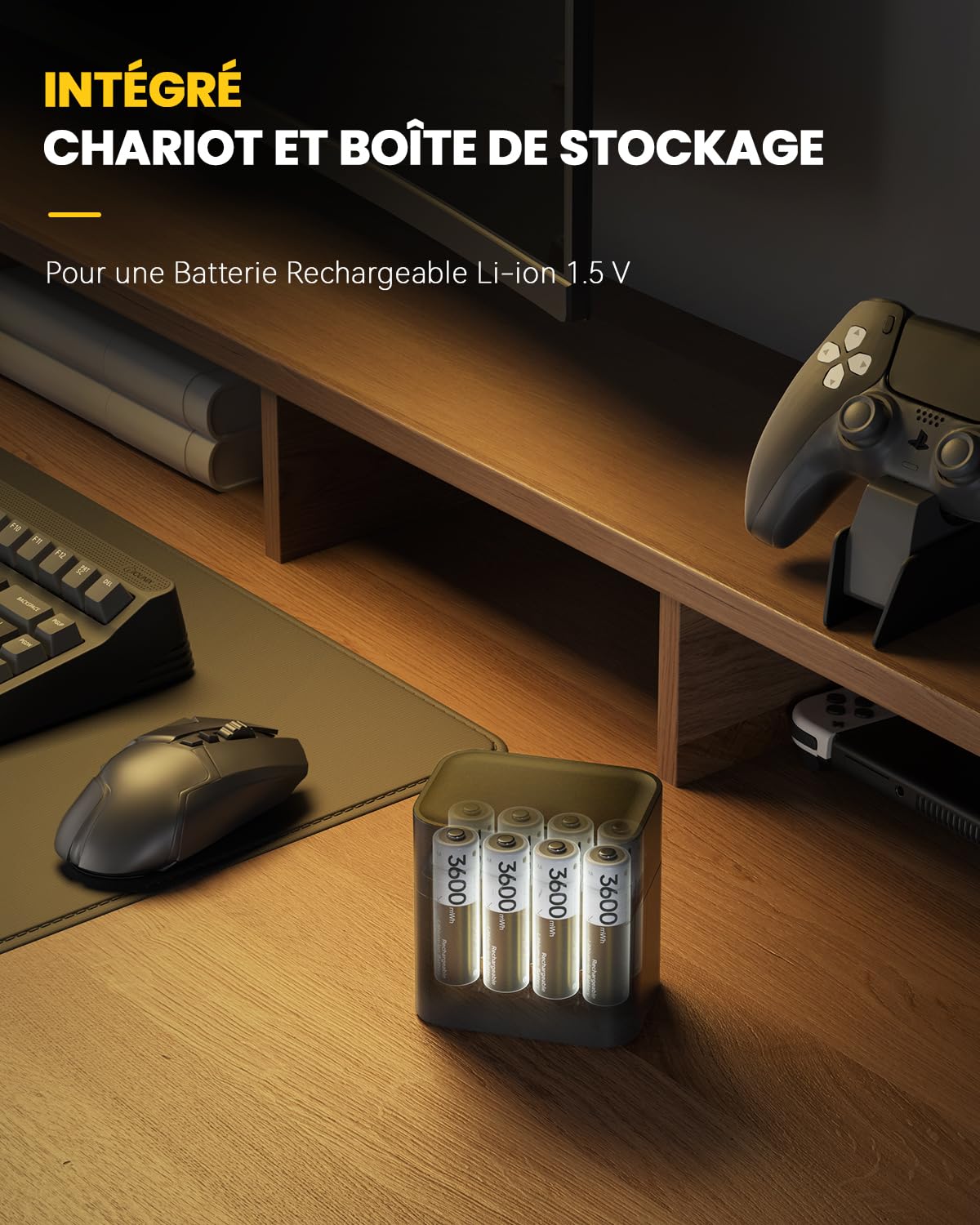 Lot de 8 Piles AA au Lithium Rechargeables avec Chargeur, 3600 mWh Haute capacité 1,5 V, Piles AA Li-ION Rechargeables Longue durée avec boîte de Rangement intégrée
