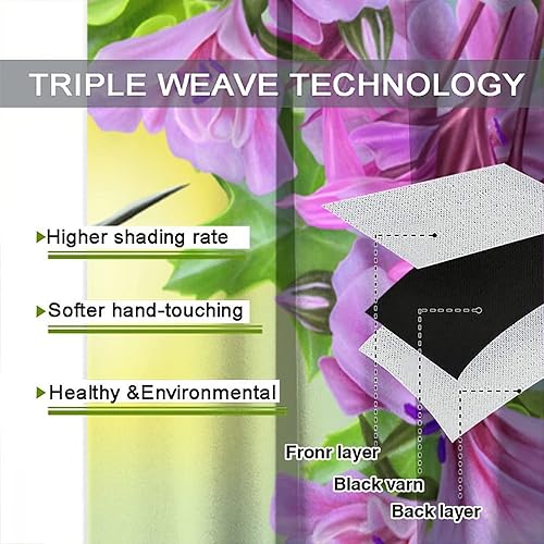 Miniatura 7 de Cortinas opacas de colibrí, hermoso tema floral morado de colibrí, para dormitorio, sala de estar, juego de 2 paneles, 42 x 45 pulgadas