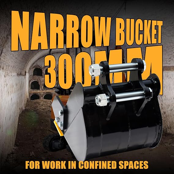 MMS 11.81in/300mm Mini Excavator Digging Bucket with Metal Teeth - 0.98/25 mm Hole Diameter, 3.54/90 mm Span, Mini Excavator Attachments Digging Bucket for Trenching & Digging