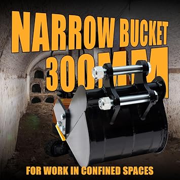 MMS 11.81in/300mm Mini Excavator Digging Bucket with Metal Teeth - 0.98/25 mm Hole Diameter, 3.54/90 mm Span, Mini Excavator Attachments Digging Bucket for Trenching & Digging