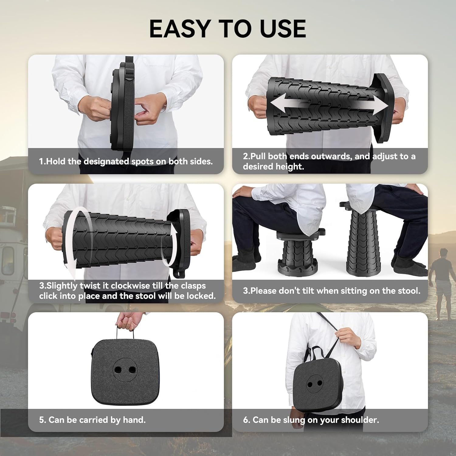 Retractable Stool[Cyan] and Collapsible Stool[Rainbow Red] and Camping Seat[Black]