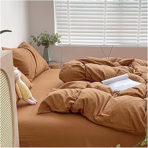 Juego de funda de edredón suave de algodón cepillado lavado, juego de funda de edredón de color sólido, juego de funda de edredón individual, doble,