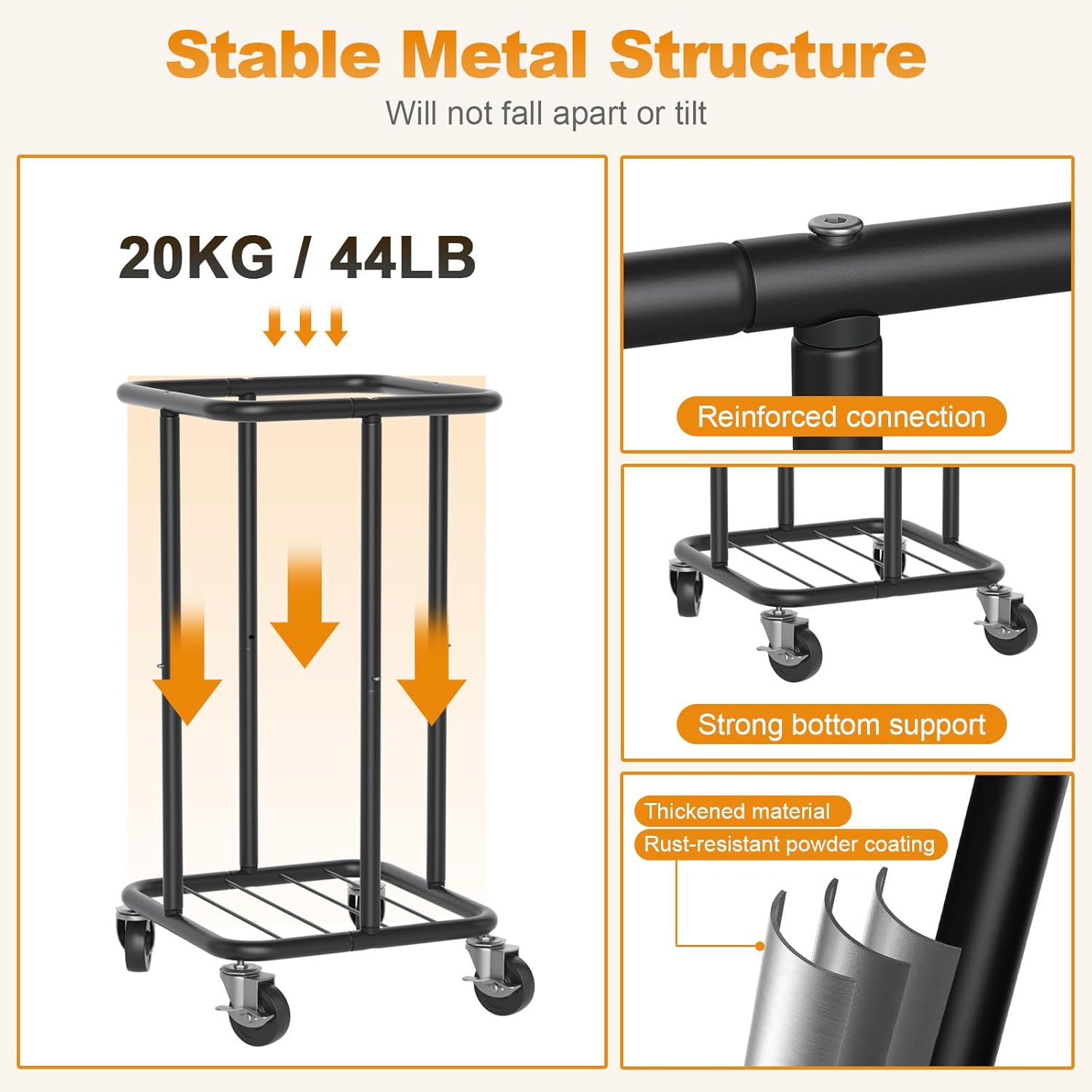 Laundry Basket with Wheels, Rolling Laundry Hamper, 30 Gal.(115L), Removable and Machine Washable Liner, Steel Frame, Tall Laundry Cart for Laundry Room, Bedroom, Bathroom, Dorm Storage -Black