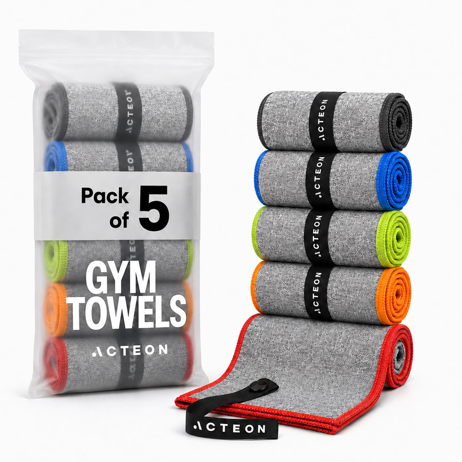 Acteon Microfiber Gym Towels - Quick Dry Antibacterial Workout Towel - Fights Odors - Compact Sports Towel for Workout, Travel, Camping - Ultra Lightweight Sweat Towel - 5-Pack Heather Gray - 30"x16"-image-4