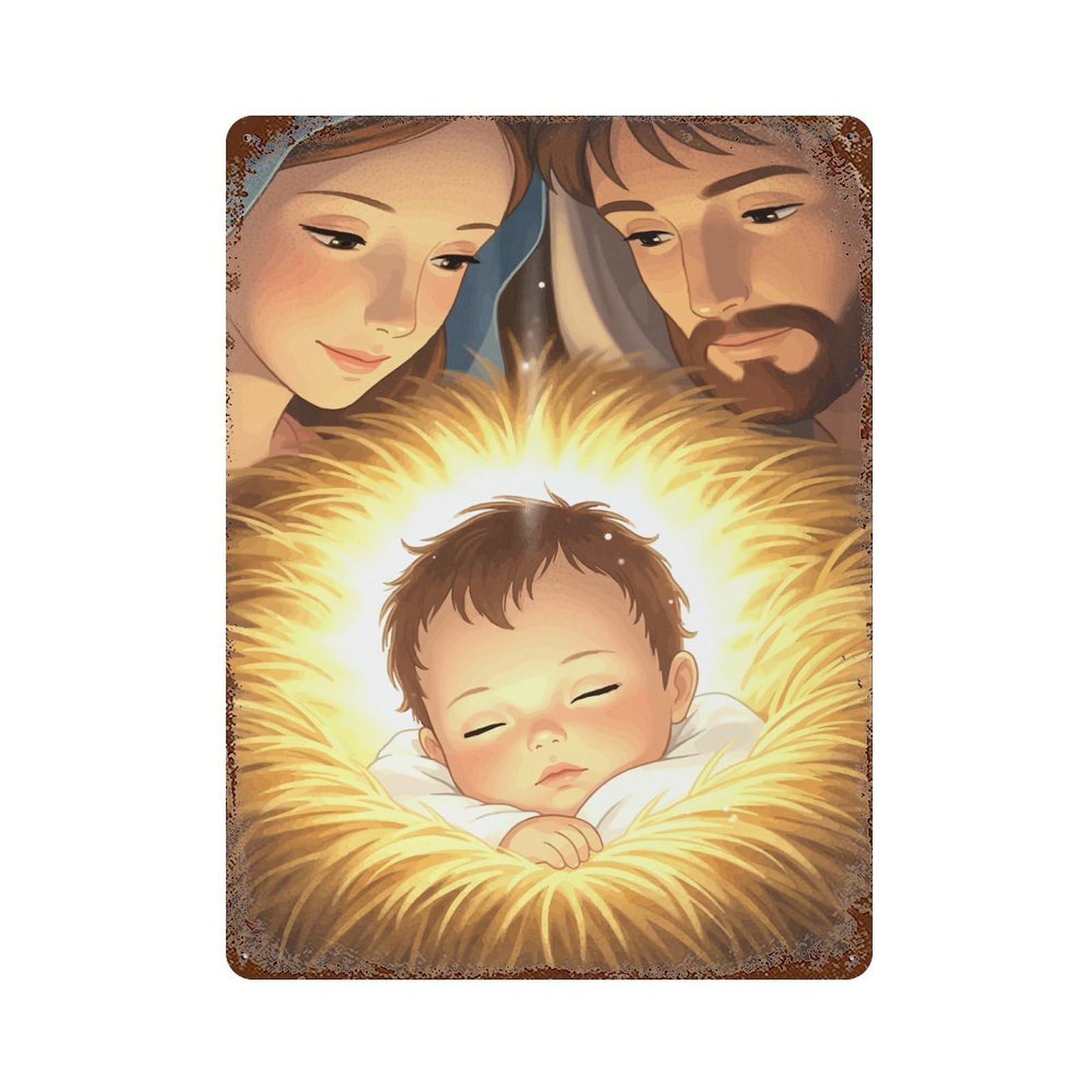 Nativity Scene Baby Jesus, Mary, Joseph Decorative Tin Sign 15.7"x11.8", for Bistro, Counter And Cafe Decor, Classic Wall Plaque