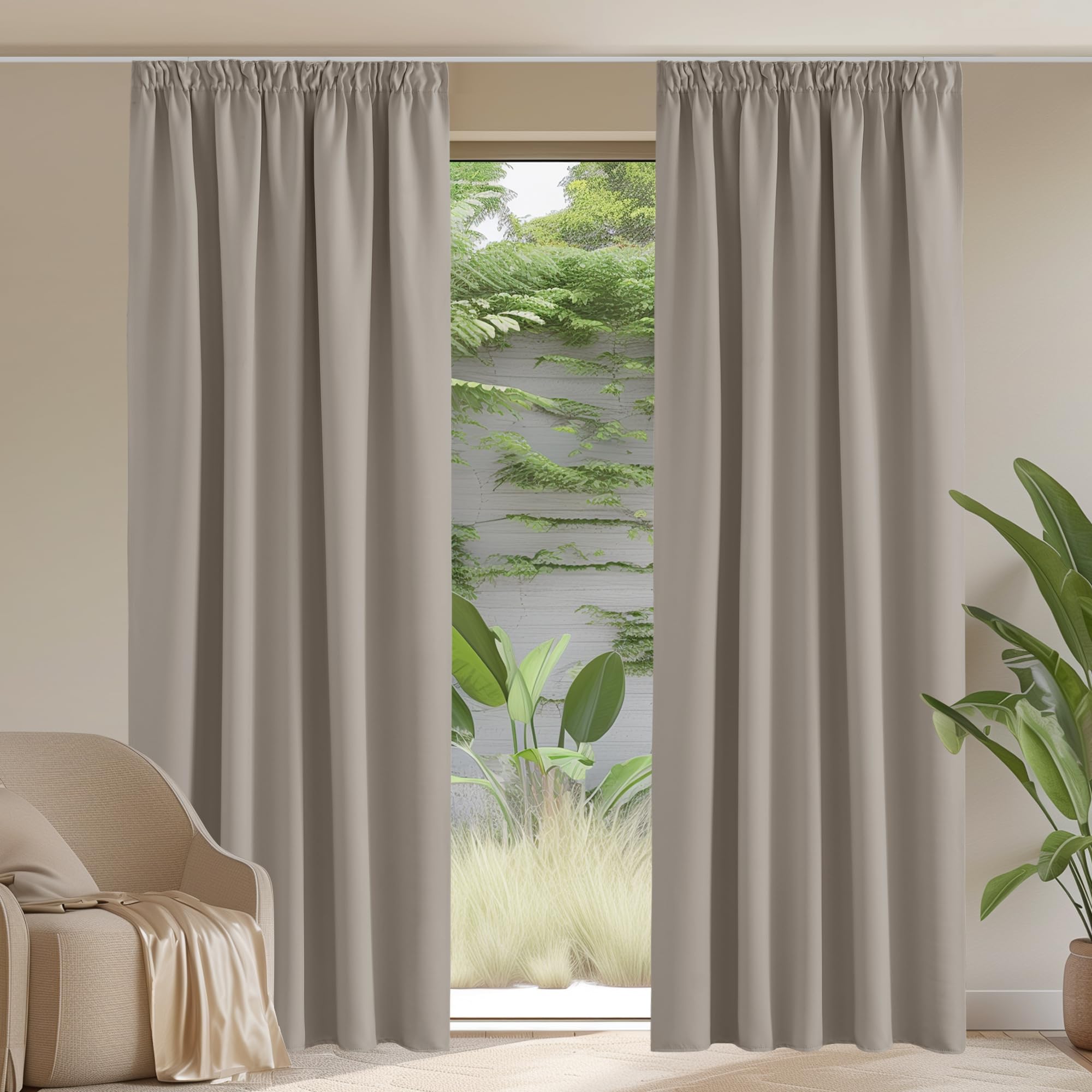 PONY DANCE Cortinas Dormitorio Opacas 2 Piezas, Termicas Aislantes Frio y Calor Cortinas Salon Modernas para Riel con Ganchos de Habitacion, 140x245 CM, Arena