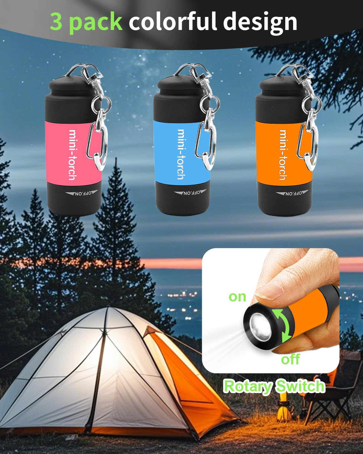 UCEC 3 Pack EDC Keyring Torch Rechargeable USB LED - Image 2