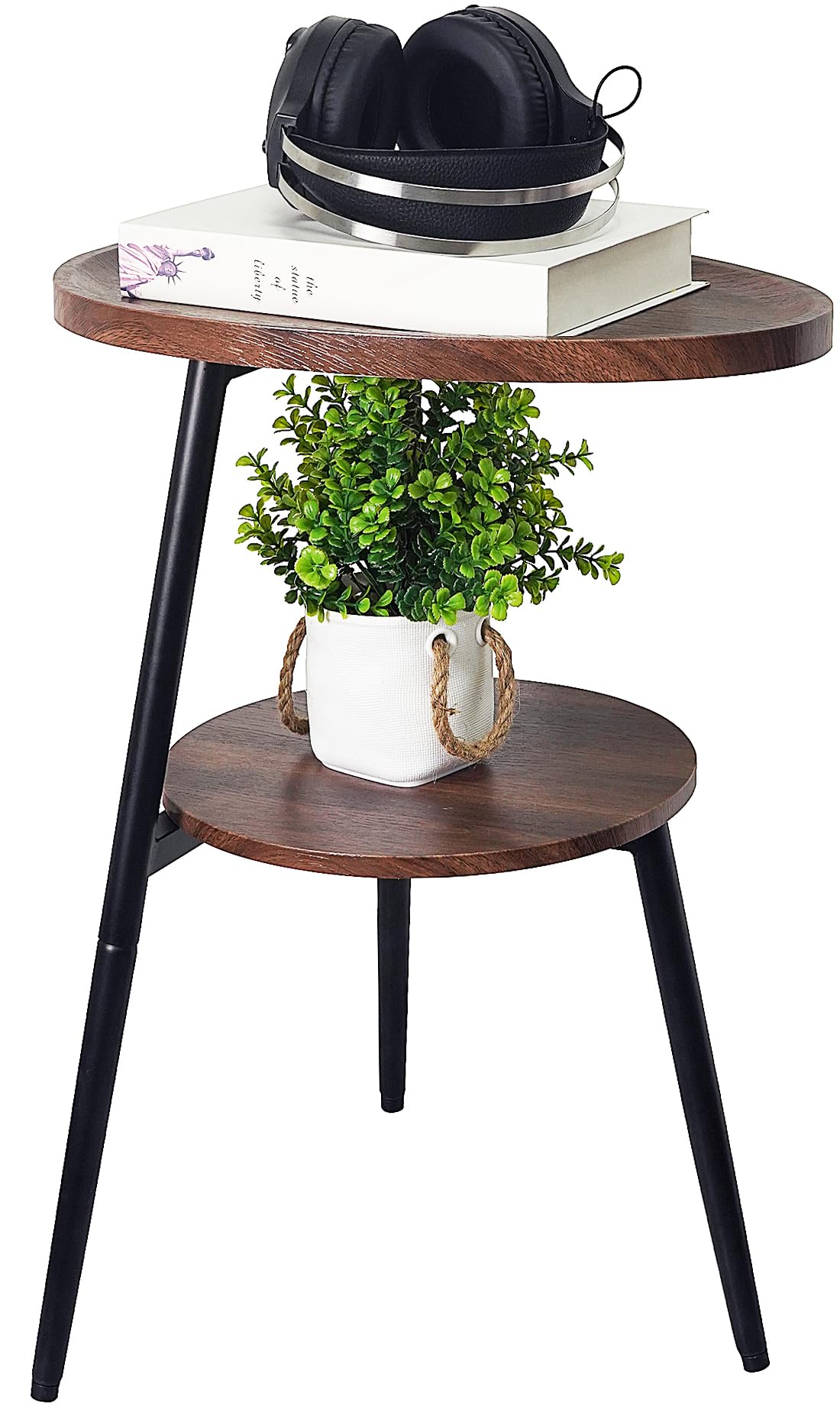 GUPZTY Side Table Small End Table, Oval Round Wood Sofa Table, 2 Tier Accent Table Nightstand Bedside Table with Metal Frame for Living Room, Bedroom,