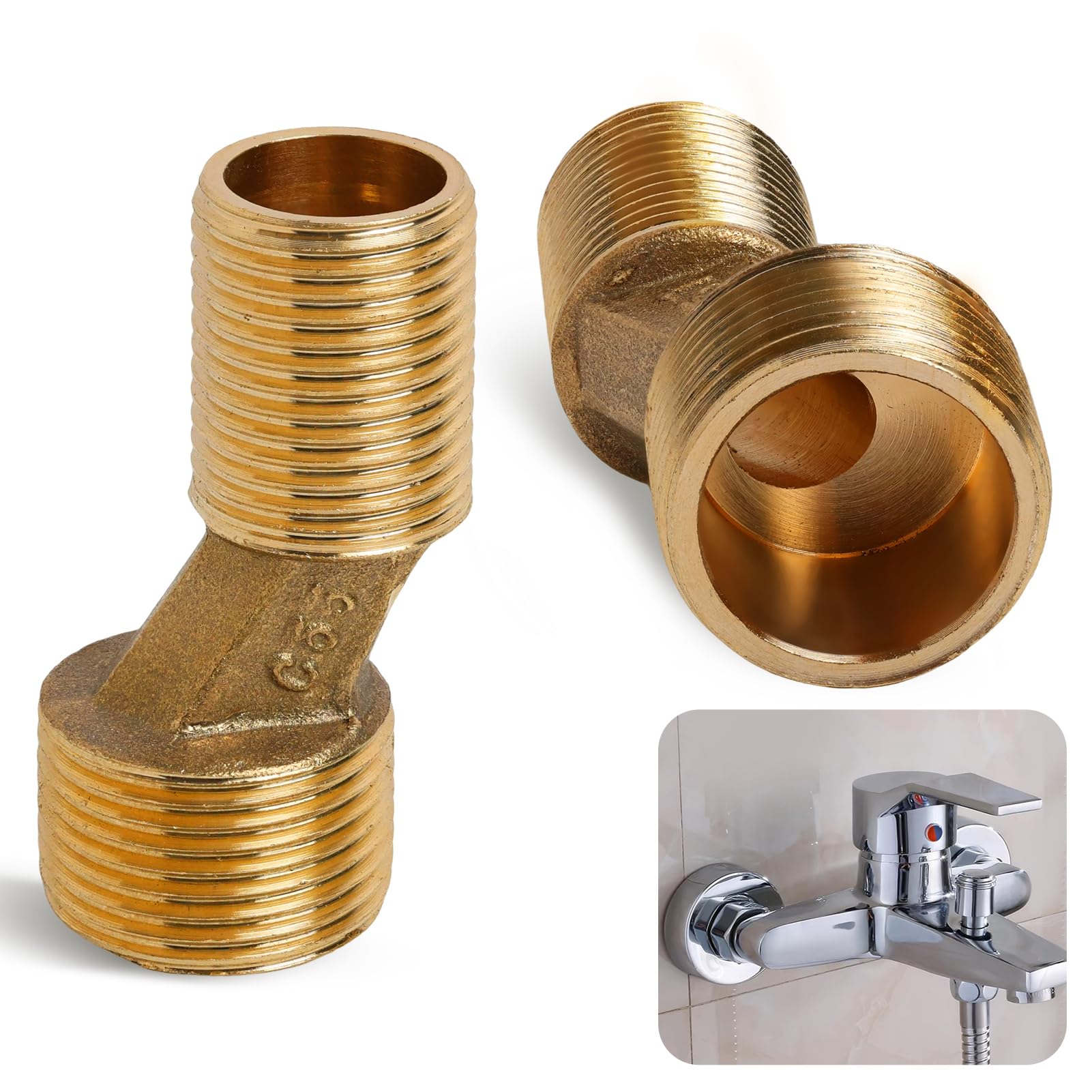 Juego de 2 Conectores en Forma de S para Grifos de Pared, Compatibles con Tamaños de 3/4" y 1/2", Desplazamiento de 12,5 mm, Fabricados en Latón Duradero, Ideales para Cocina y Baño