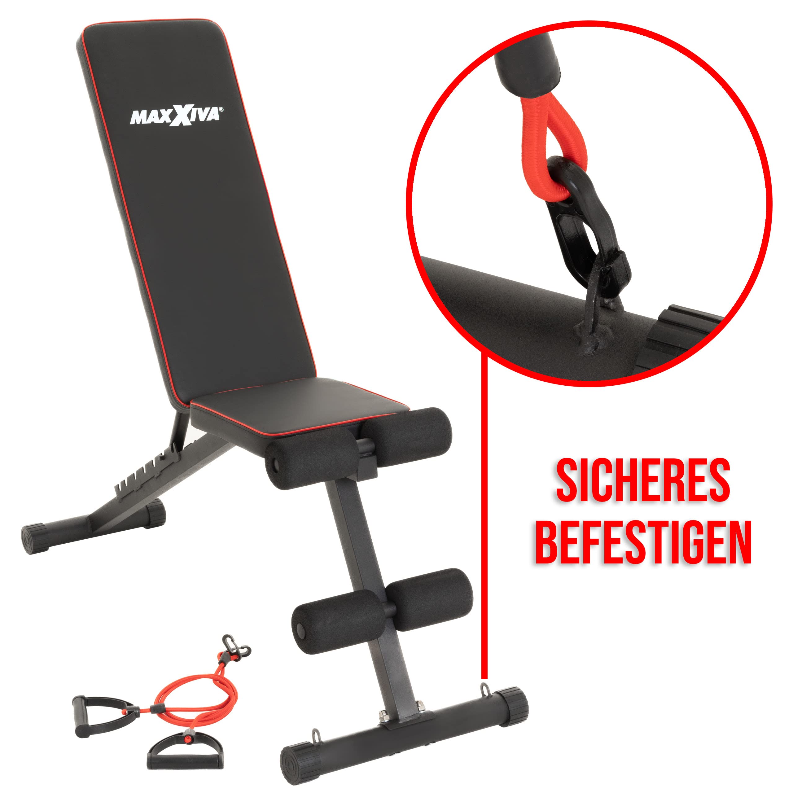 Fitnessbank Hantelbank klappbar Multifunktion Training Bauchtrainer Schrägbank mit 7-fach verstellbarer Rückenlehne, mit Expander Belastung 300kg, Sit Up