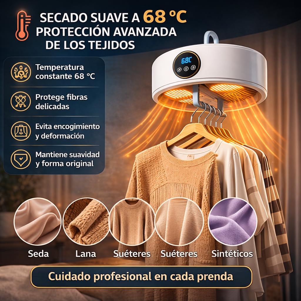 ZALEZ - Secadora de Ropa Portatil - Mini Secador de Ropa Elctrico para Hogar y Viaje - Incluye Temporizador de 480 Min y Función de Calefacción PTC