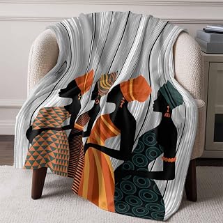 Flannel Fleece Throw Blankets Ethnic Tribal Black African Women Throws Blankets, Country Grey Wood Grain Lightweight Soft Warm Blanket for Couch Sofa Bed Living Room All Season Use, 30x40in