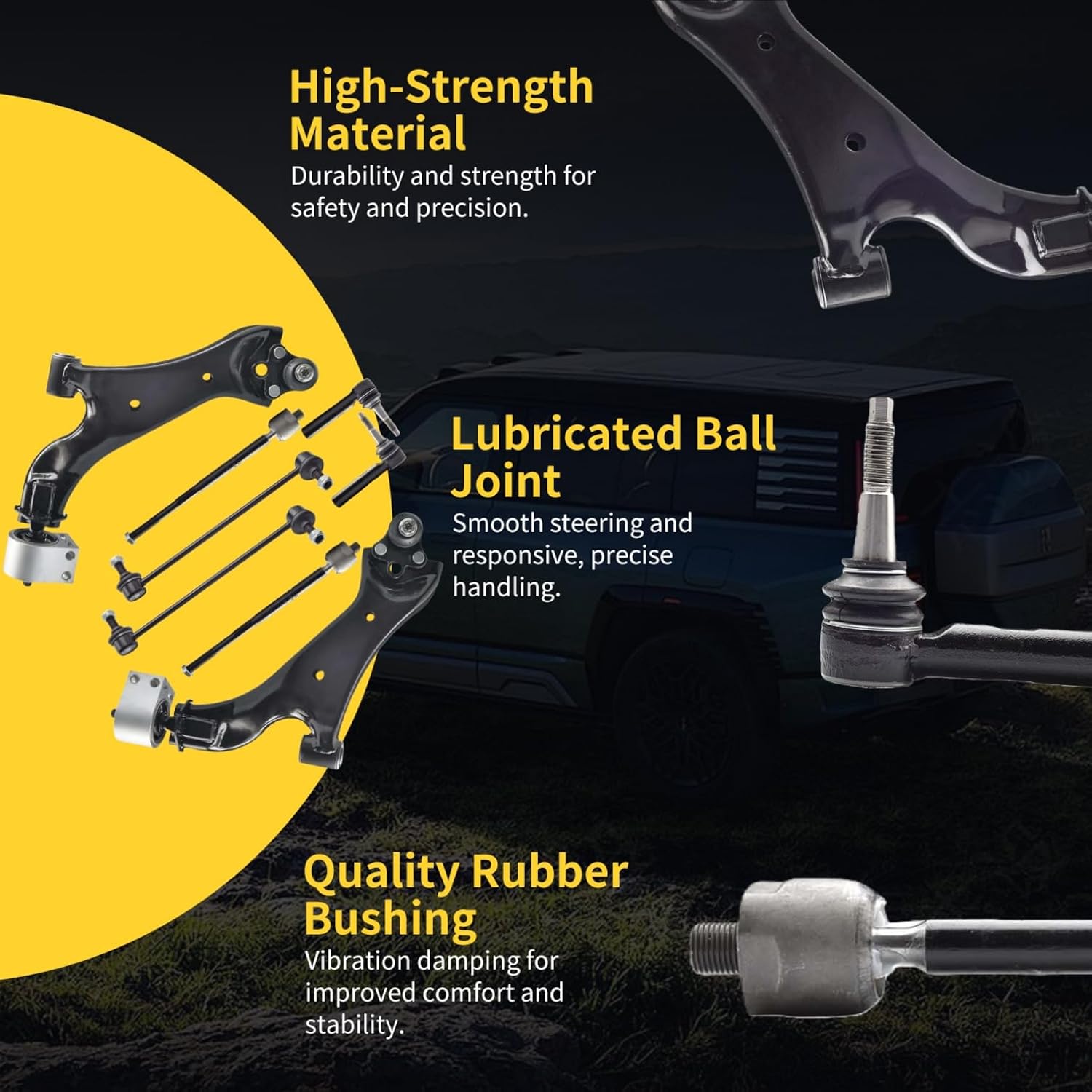 Front Lower Control Arm w/Ball Joint Fit for Chevrolet Equinox 2.4L 2010-2017 GMC Terrain 2.4L 2010-2017 K623489 K623488 + 2 Sway Bar + 4Tie Rod - 8 Set Suspension Kit