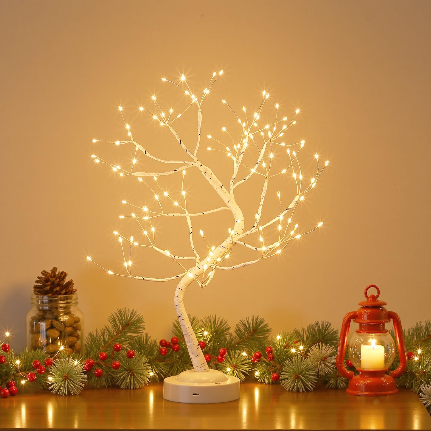 [Timer] 108 LED Artificial Birch Tree Lights for Christmas Decorations Indoor, Battery/USB Operated Tabletop Bonsai Fairy Light Spirit Tree Lamp for Home Party Bedroom Wedding Holiday, Warm White