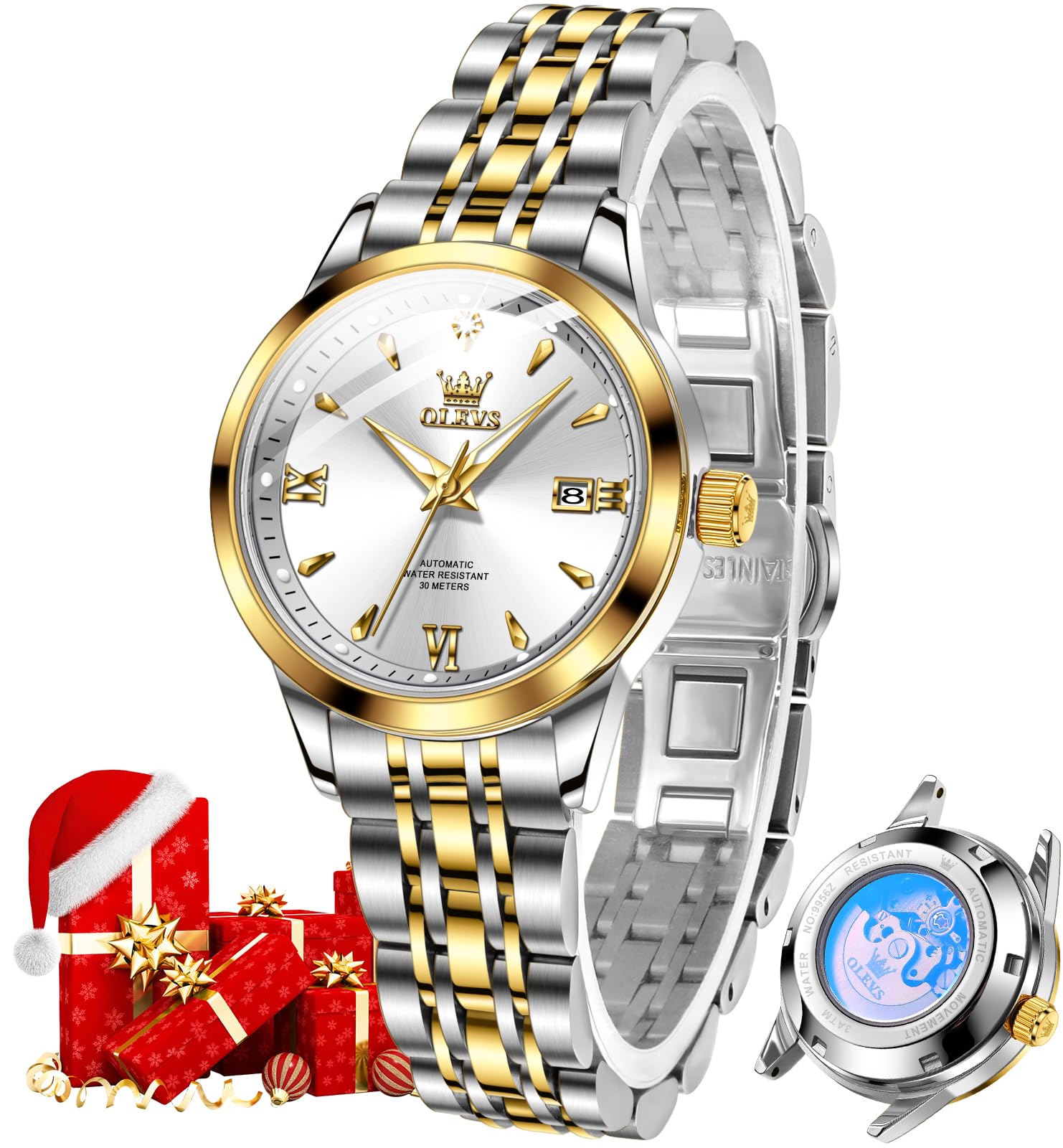 Womens Automatic Watch Gold Luxury Diamond Self Winding Ladies Wrist Watches Waterproof Luminous Date